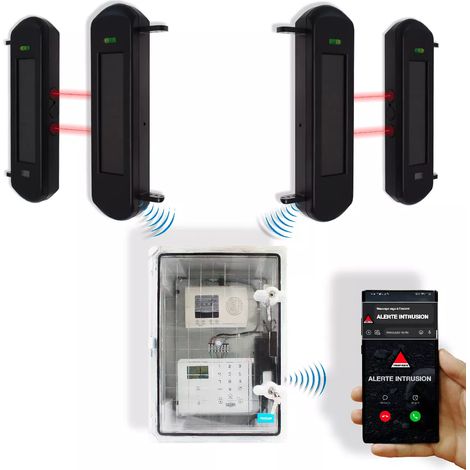Protection périmétrique 'PRO' solaire 900m sans-fil & point d'alerte GSM 4G IP65 2 barrières infrarouges 1B (DA600+/KP) (1/5)