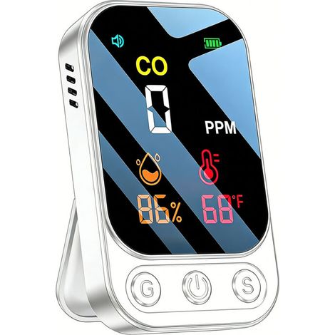 Détecteur de monoxyde de carbone portable 3 en 1 pour la maison et les voyages, autonomie de 120 heures en veille, détecteur de CO rechargeable, alarme sonore et visuelle pour camping