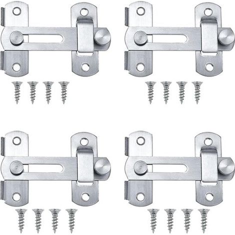 Juego de 4 cerraduras de acero inoxidable para puertas，pestillo abatible plateado，cerradura para puertas y ventanas de baño，cerradura deslizante (1/5)