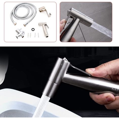Bidet Edelstahl Handbrause, Bad Bidet Brause Und Halter WC Hand Duschkopf Intim Hygiene DuscheBad mit Halterung und Schlauch für WC, Persönliche Hygiene&Windelreinigung