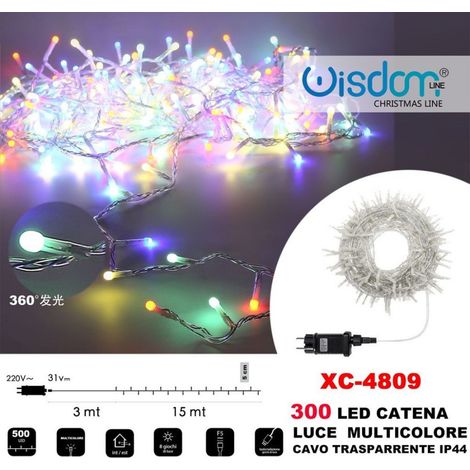 Trade Shop - LICHTERKETTE 300 LED GLÜHWÜRMCHEN LICHT MEHRFARBIG TRANSPARENTES KABEL XC-4809 -