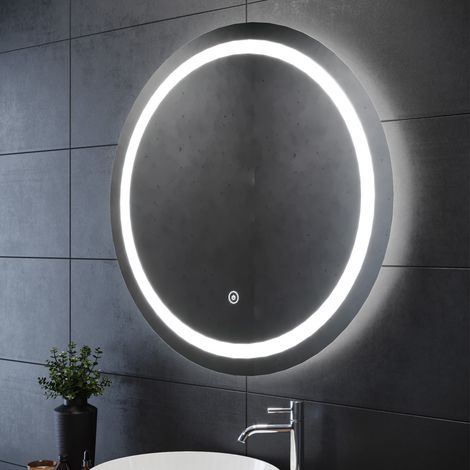 SIRHONA 800mm Specchio Rotondo LED a Parete Specchio Decorazione D'argento Senza Rame con Anti appannamento e Tocco del Sensore Impermeabile IP44 Telaio in Alluminio (1/5)