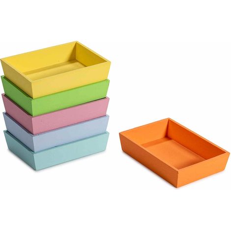 Petits plateaux cagette en bois coloré, lot de 18, 11 x 8 x H. 2,5 cm