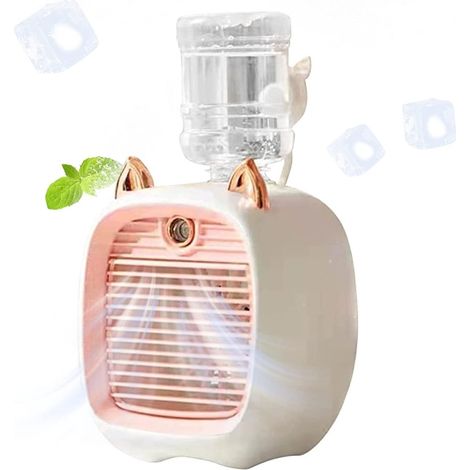 Mini-Tischventilator mit Nebelfunktion und Nachtlicht – Tragbarer 3-in-1-Tischventilator mit Luftkühlung, Luftbefeuchter und LED-Licht – 3 Geschwindigkeitsstufen – USB-aufladbar – Ideal für Büro, Schl (1/5)