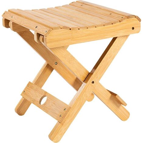 Taburete plegable de madera maciza - Taburete portátil para el hogar, juegos, pesca, dormitorios, jardín, madera, 29x28x26 cm (1/5)
