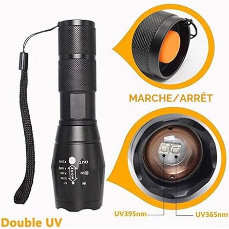 Torch, 365nm and 395nm 2 in 1 Flashlight Ultraviolet Torches Black Light Zoomable Urine Detector for Pets Scorpions Rock Art Photography (1/4)