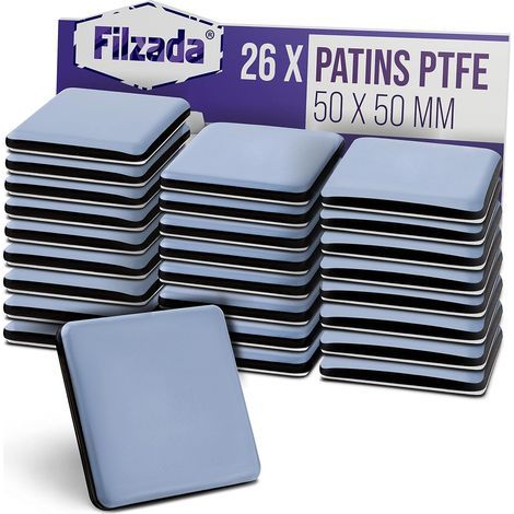 26 - Cuscinetto per mobili - PTFE - Quadrato autoadesivo 50x50mm - Protezione del pavimento e riduzione del rumore per sedie, tavoli e divani - Nero (1/5)