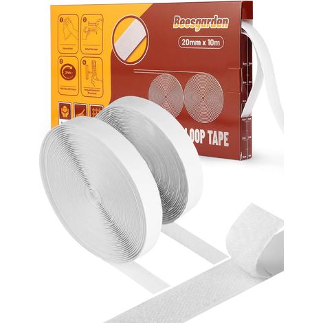 20mm x 10m Scratch Autocollant Double Face Extra Fort, Rubans Adhésifs Hook Loop Bande Agrippantes, Facile à Couper, Idéal pour Fenêtre, Cadre, Moustiquaire et Bricolage (1/5)