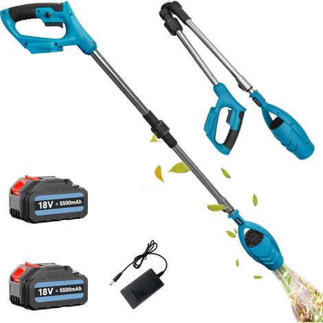 Heavy Duty Cordless Extension Pole Leaf Blower，Foldable extension pole 116CM,Battery Operated Leaf Blower for Sidewalk, Patio, Deck + 2x Battery 5.5A+Charger,Compatible with Makita Battery