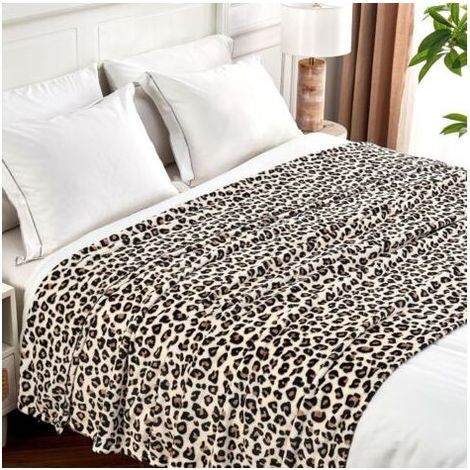 Fleecedecke mit Leopardenmuster für Bett, Sofa, Reisen und Camping, superweich, bequem, flauschig, Leopardenmuster für alle Jahreszeiten, 152,4 x 203,2 cm, cremefarben (1/4)