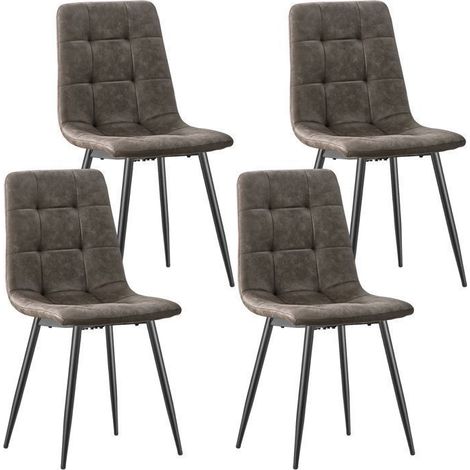Chaise de salle à manger - WAFTING - N12 - Lot de 4 - Tissu technique marron - Pieds métal (1/5)