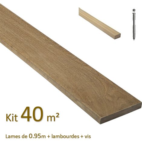 Kit terrasse de 40m² en bois exotique itauba Longueur 950mm avec Lambourde et vis (1/5)