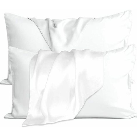 Taie d'oreiller en soie pour cheveux et peau 51 x 76 cm, 19 mommes, blanche (1/5)