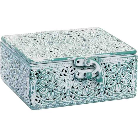 Caja de metal azul 12.5x12.5x6h cm