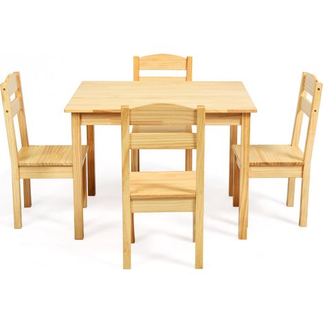 COSTWAY Kids Table & 4 Chairs Set Activity Table Set Wooden Table Furniture (1/5)