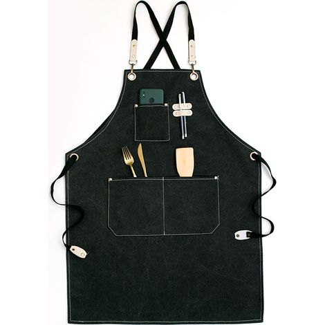 Tablier de chef unisexe avec grandes poches, tablier de travail en toile de coton, modèle 5 (1/5)