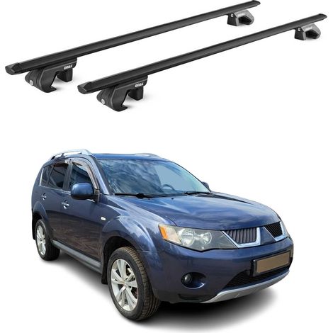 OMAC Barres de toit aluminium certifiées TÜV pour Mitsubishi Outlander II 2006-2012 – Pour rails de toit standards – Rainure en T – Charge max 90 kg – 2 antivols Noir (1/4)