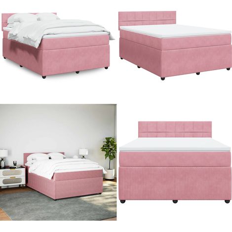 vidaXL Sommier à lattes de lit avec matelas Rose 160x200 cm Velours (1/5)