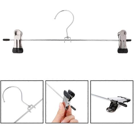 Cintre en acier inoxydable pour pantalons et jupes, support avec 2 pinces réglables (1/4)