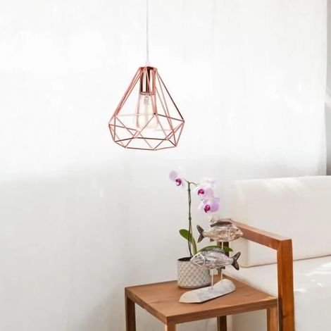 U-Do Lustre Suspension Luminaire en Métal Lustre Cage Diamant Or Rose pour Restaurant Salon Chambre (1/4)
