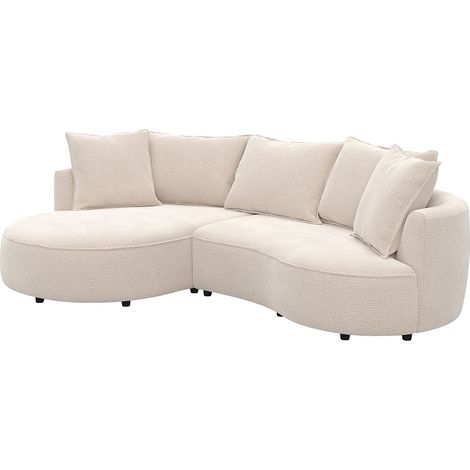 Divano angolare sinistro in tessuto ciniglia beige CEPRANO di Maison Céphy
