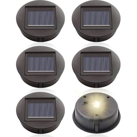 6pcs Lampe Solaire de Rechange avec Ampoule Led, 8cm Dessus de remplacement de lumière solaire LED Panneau Solaire de Rechange Couvercle de Rechange