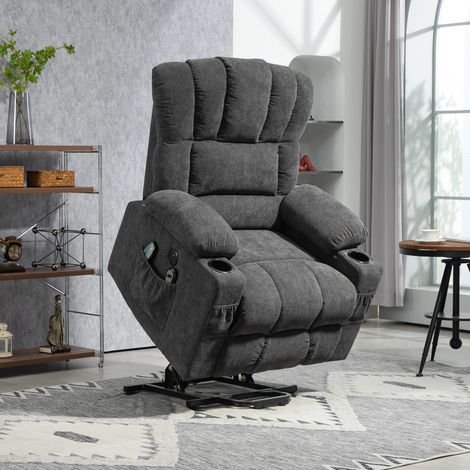 Fauteuil releveur électrique avec fonction massage et chauffage, ports USB, porte-gobelets, gris foncé (1/5)