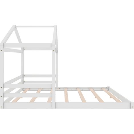 Letto casetta per bambini 140 x 200 cm con rete a doghe, legno di pino e MDF, bianco, HOMVRA (1/5)