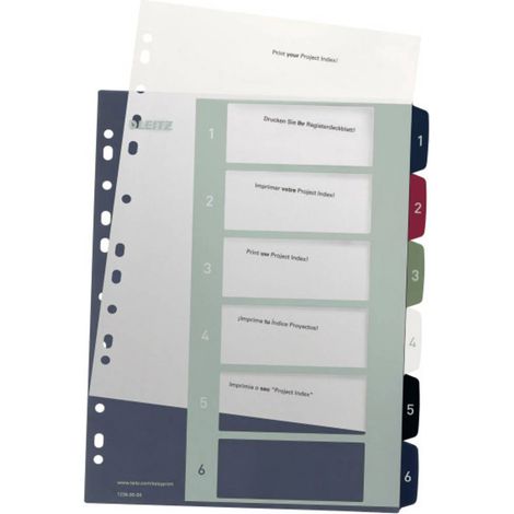 Leitz 1236 Style Divisore DIN A4 1-6 Polipropilene Multicolore 6 schede extra largo, etichettabile con PC 1236-00-00 (1/4)