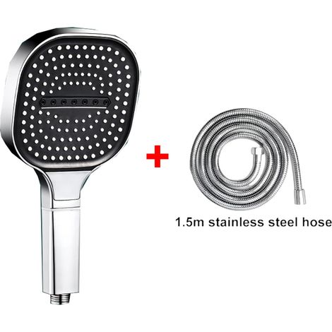 (Kit de flexible argenté) Pommeau de douche haute pression à grand panneau de 13 cm avec filtre, 3 modes de jet à grand débit et effet pluie, pommeau de douche carré pour salle de bain (1/5)