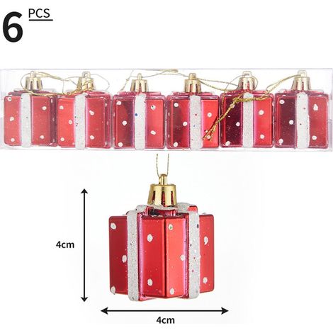 Boîte Cadeau De Noël - Boîte Ornement Pour Arbre De Noël 4 cm - Décoration Intérieure Et Extérieure - Lot De 6 Pièces (1/5)