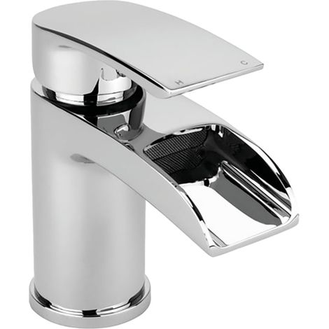 Modern Bathroom Waterfall Spout Mono Basin Mixer Tap - Chrome