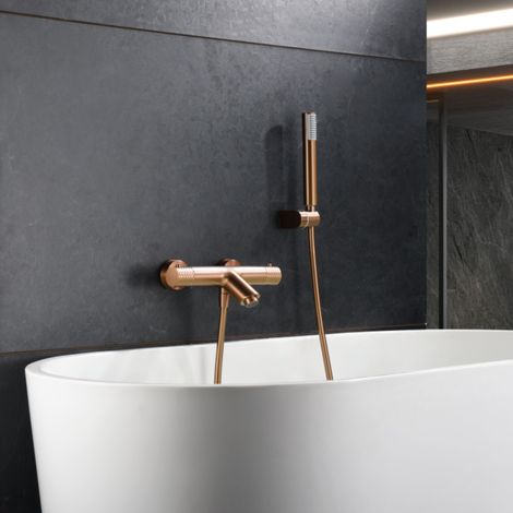 Imex -  Grifo Ducha y Bañera Termostatico Oro Rosa Serie  Génova