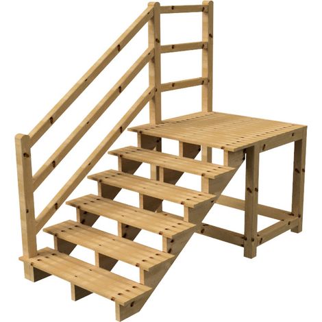 MILANO - Escalier en bois 6 marches H105 cm - sans contre-marche - Palier L120 x P116 cm - Rambarde escalier et palier à gauche