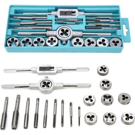 20 Pieces Metric Tap and Die Set, Set of 20 Alloy Steel Metric Tap and Die Kit M3-M12 (1/4)