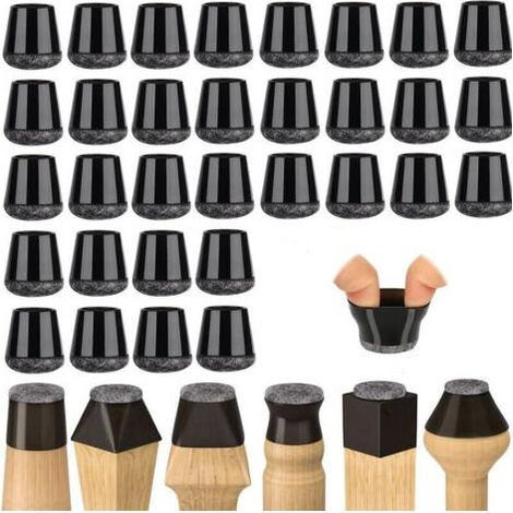 Protecteurs de Sol en Silicone Noir pour Pieds de Chaise - 32 Pièces, Patins en Feutre, Silencieux et Sans Rayures (14-18mm) - Idéal pour Parquet et Carrelage - (1/4)