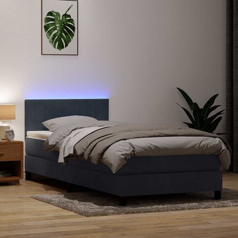 Boxspringbett mit Matratze & LED Dunkelgrau 90x220 cm Samt