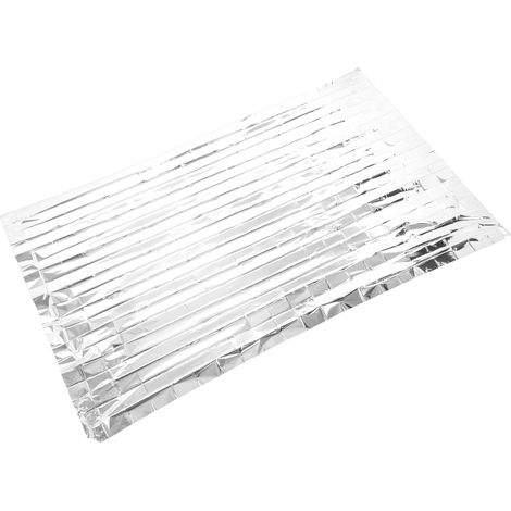 Faltbare Notfalldecke aus aluminisierter PET-Folie, wärmeisolierend und tragbar, ideal für Reisen, Camping und Outdoor-Aktivitäten. Silberfarben, 210 cm x 130 cm. (1/5)