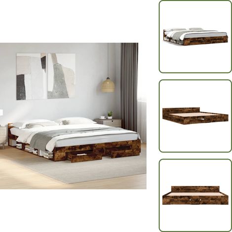 The Living Store Bettgestell mit Schubladen Räuchereiche 180x200cm Holzwerkstoff - Schubladen Bett (1/5)