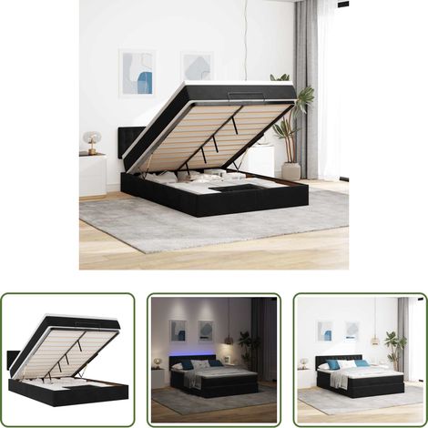 Sommier hydraulique - Cadre de lit ottoman avec matelas noir 140x190 cm velours (1/5)