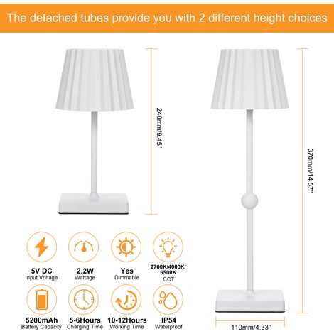 Ortviai Lampe de bureau rechargeable avec protection oculaire, réglage tactile de luminosité et température de couleur 3000K-6000K (1/4)