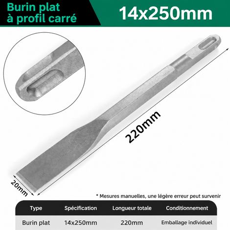 Burin plat pour perforateur et marteau piqueur emmanchement carré 14x250 mm 14 250 220mm 220 1 × 1 × 1 cm 230 g – Livraison gratuite