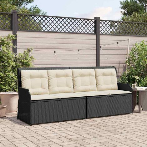 Garden Bench with Cushion Black Poly rattan vidaXL
