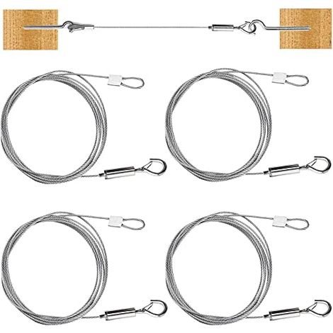 4 PCS Câble Métallique en Acier Inoxydable 2M1,5MM Fil de Suspension pour Cadre Photo Câble de Suspension Réglable avec Boucle et Crochet Fil Suspension Cadre pour Lumière Rideaux Vêtements (1/5)