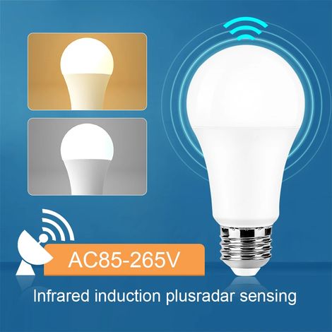 Lot de 2 ampoules LED intelligentes avec détecteur de mouvement (6W, 9W, 12W, 15W, 18W, 20W), culot E27, 220V, allumage/extinction automatique, blanc chaud/froid, pour la maison. (1/5)