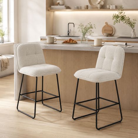 Lot de 2 Tabourets de Bar, Chaises de Bar Rembourrées en Tissu Bouclette, Extra-Large Assise 66H cm, Crème (1/5)