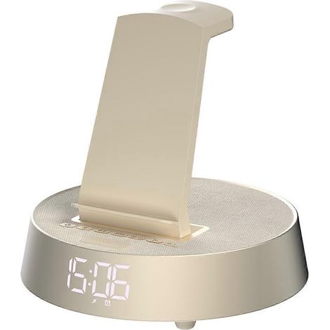 Un réveil intelligent pour smartphones, avec chargement sans fil, haut-parleur Bluetooth, radio et lumière à intensité variable. (1/5)
