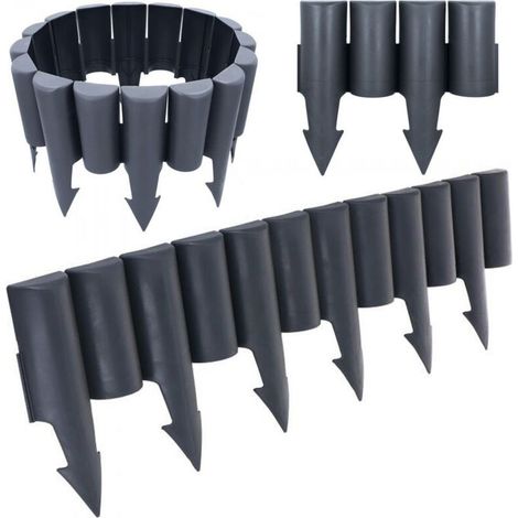 10x Bordure De Jardin - Palissade Plastique - 250 cm Longueur - Pour Pelouse Et Massif - Gris (1/5)