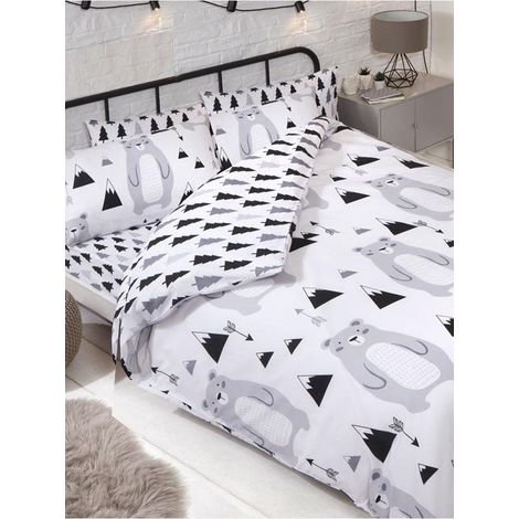 PriceRightHome Scandi Björn Doppelbettwäsche-Set Grau/Schwarz/Weiß [NX] (1/3)