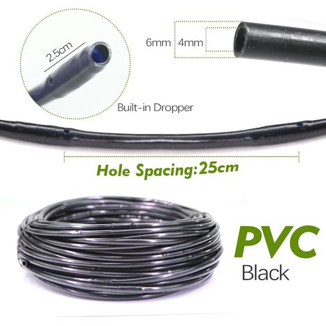 Tuyau d'irrigation goutte à goutte automatique en PVC, 30 m, avec émetteur espacé de 25 cm et un diamètre de 6,35 mm (1/4"), pour serres, cultures et jardins. (1/5)